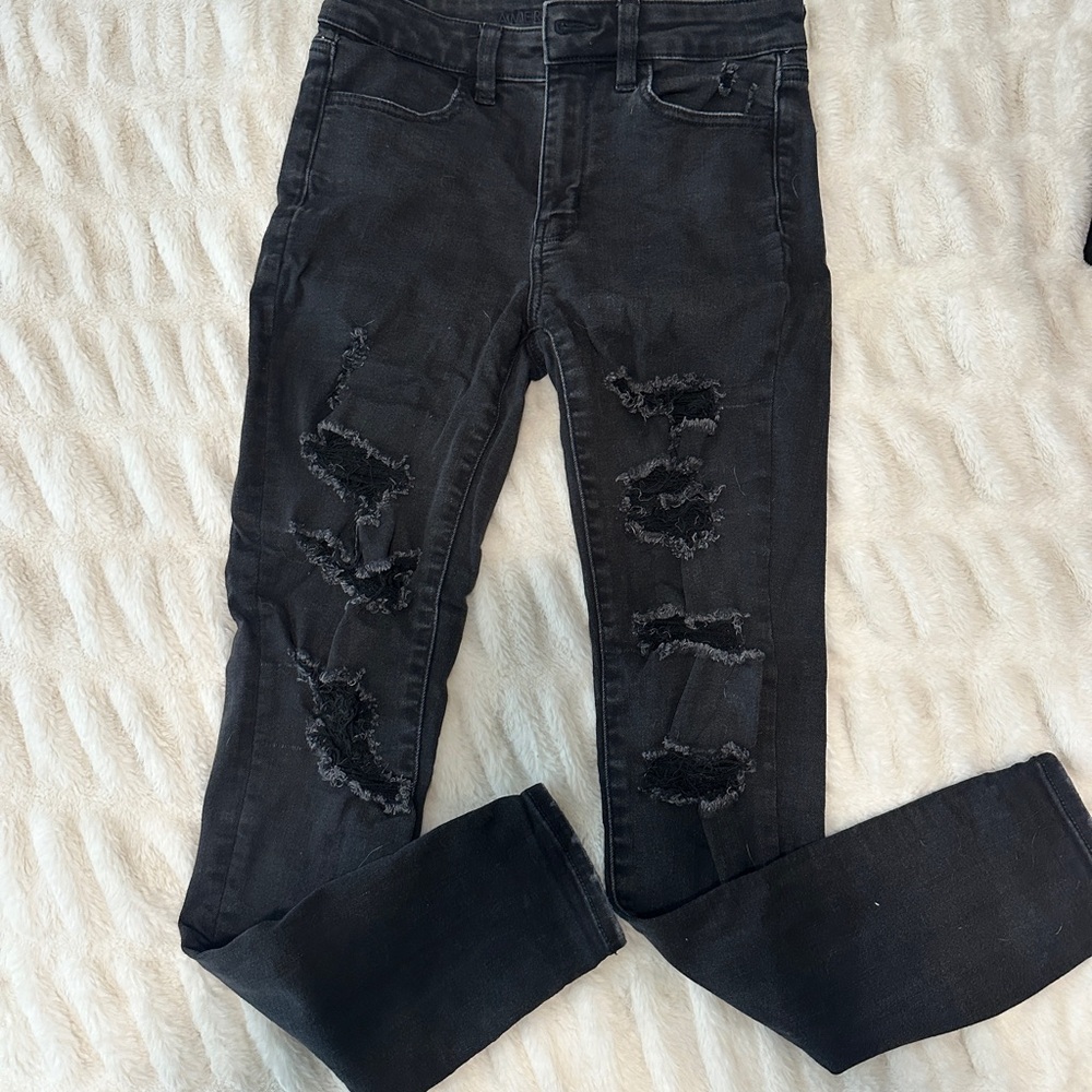 American Eagle Outfitters Black Distressed Jeggings